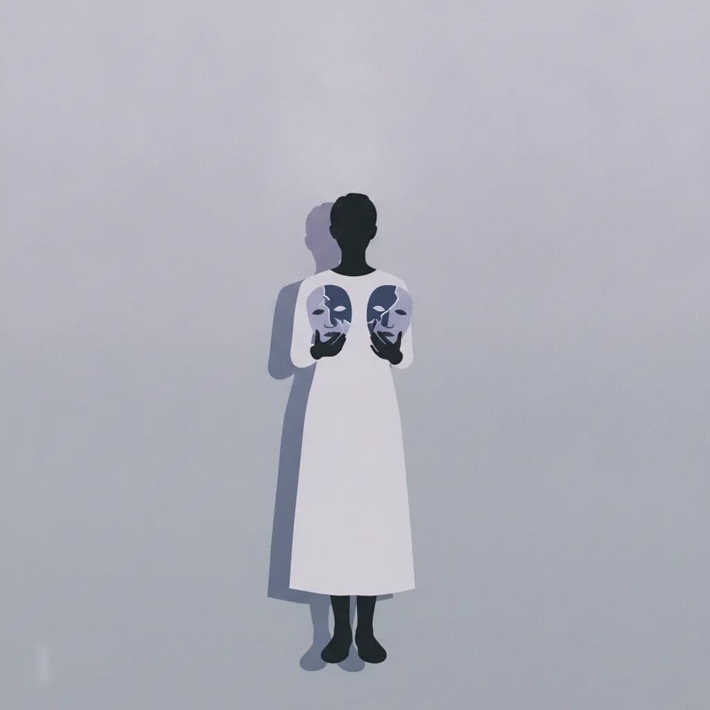 두 개의 가면을 들고 있는 사람의 실루엣