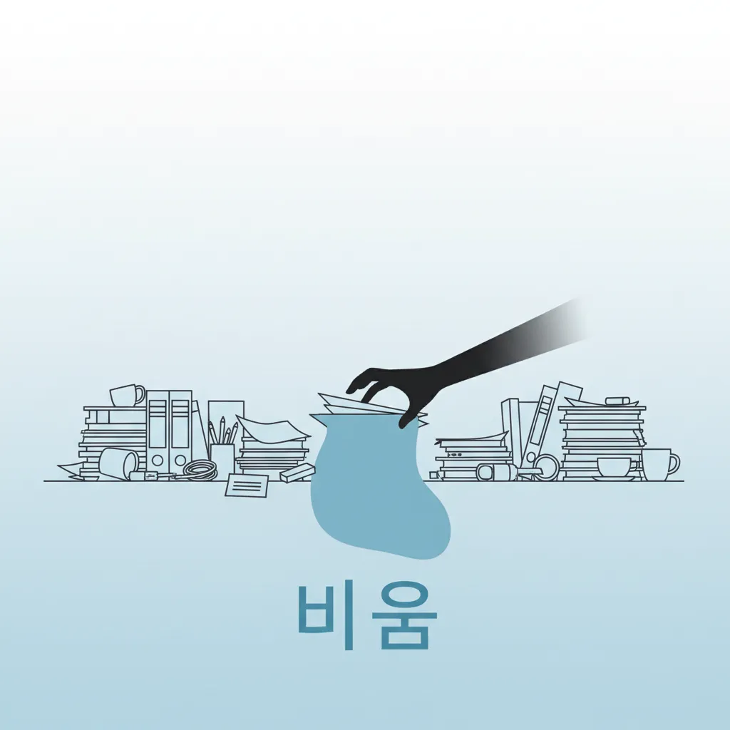 어수선한 책상 위 물건들을 치우는 손