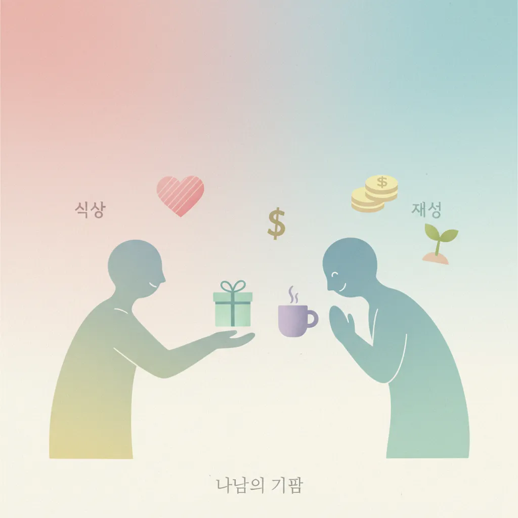 선물을 건네는 사람과 받는 사람의 실루엣