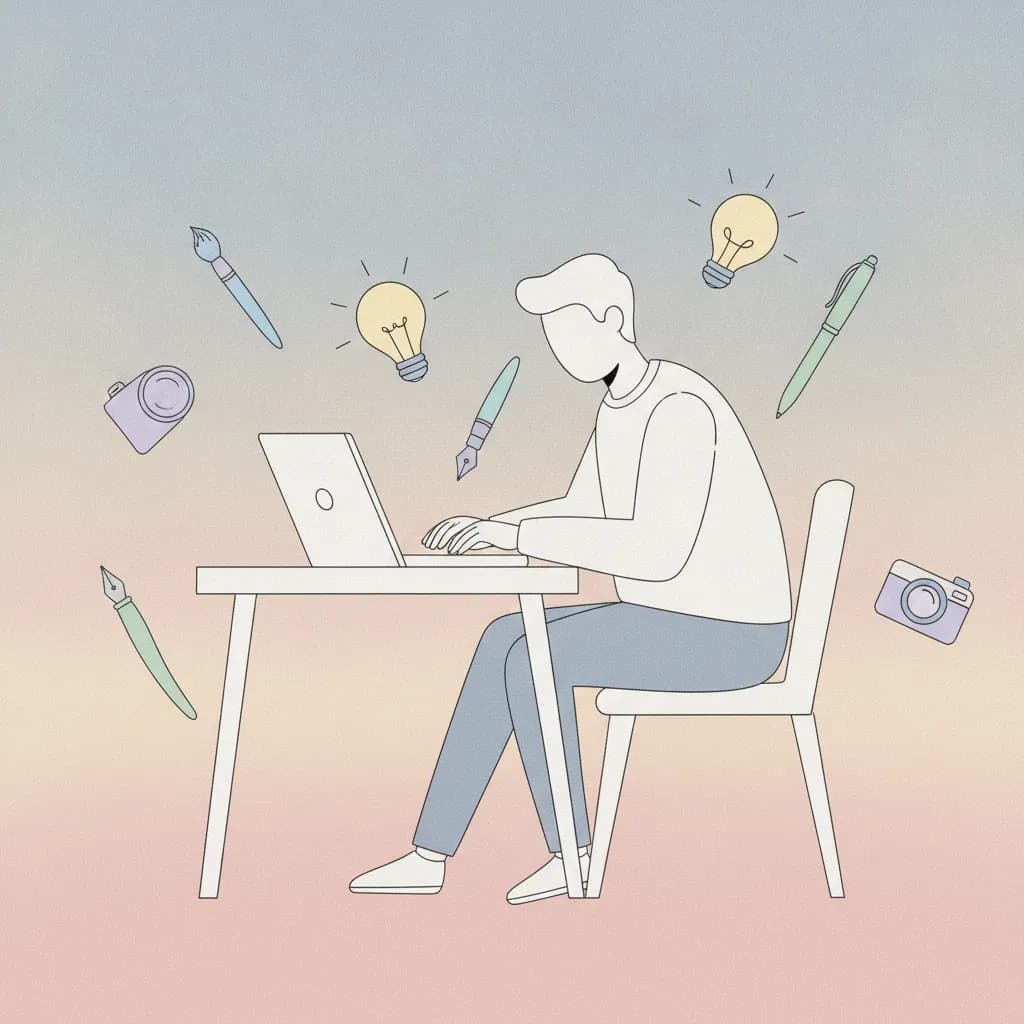 노트북으로 아이디어를 표현하는 사람의 실루엣, 식상 기운을 상징