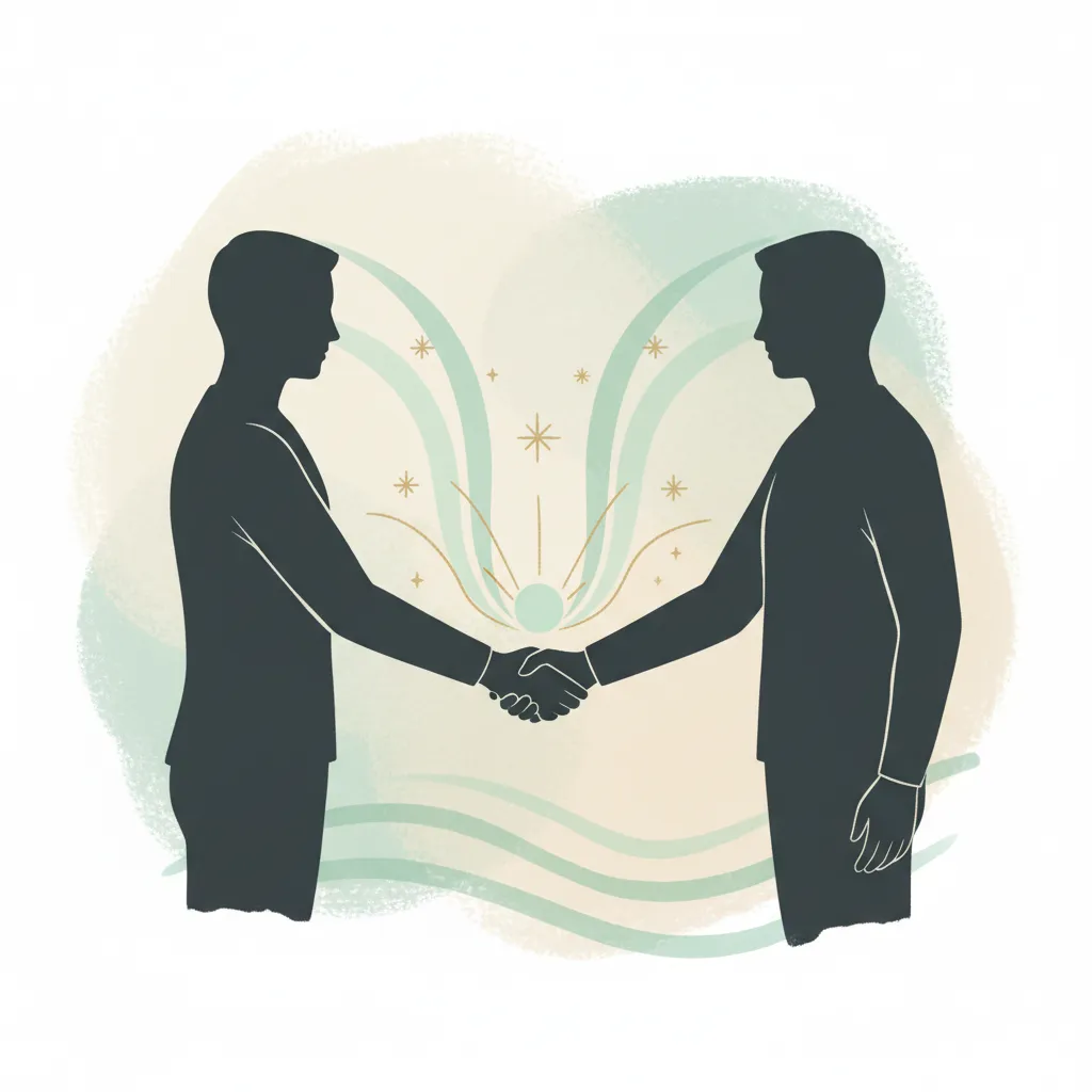 새로운 인연과 악수하는 두 사람의 실루엣